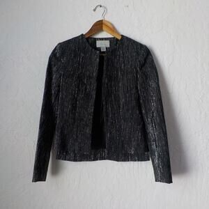 H&M Women size 4 Metallic Stripes Black Open Blazer Preppy Glam Classic Cocktail